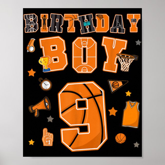 9:e födelsedagspojken 9 år Basketball Party 9 år Poster (Framsidan)
