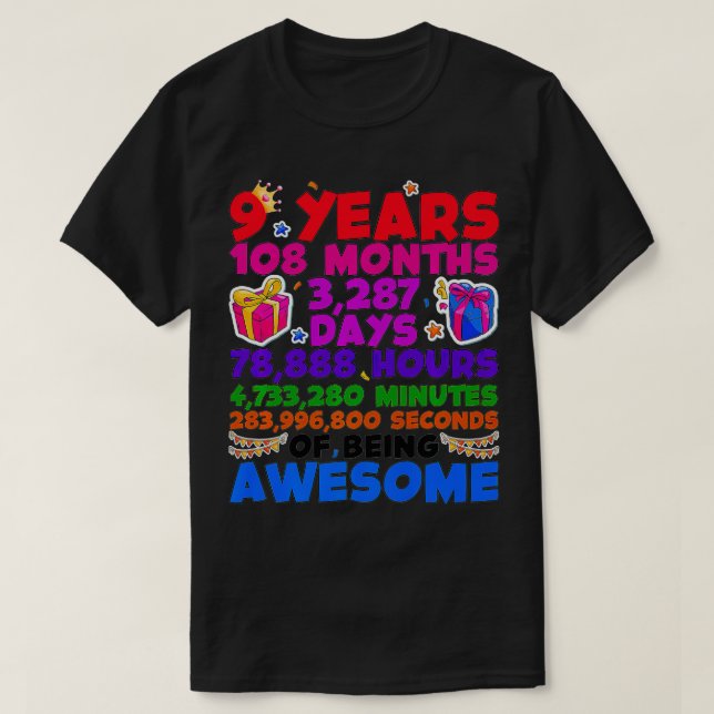 9:e födelsedagspresent för flickor 9 år gamla t shirt (Design framsida)