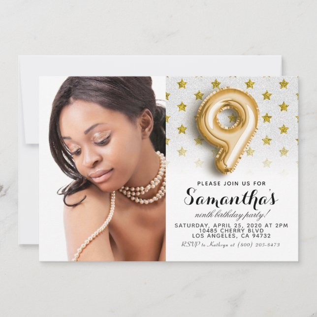 9:e födelsedagsstjärnan Confetti Porträtt Inbjudningar (Framsida)