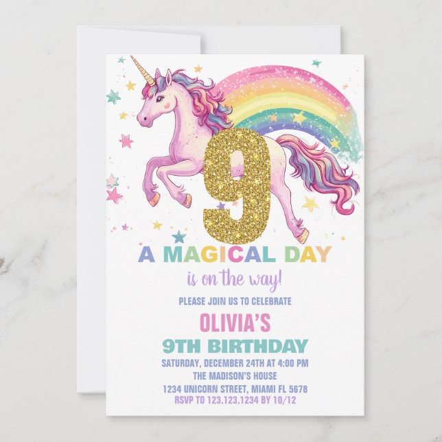9:e inbjudan till Unicorn Birthday (Framsida)