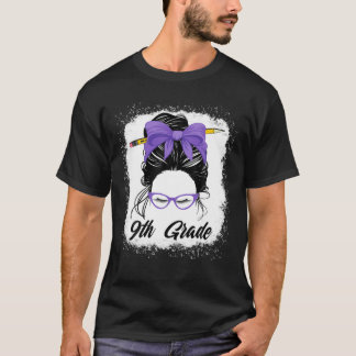 9:e Klass-läraren Messy Bun Kvinnor Lila tillbaka  T Shirt