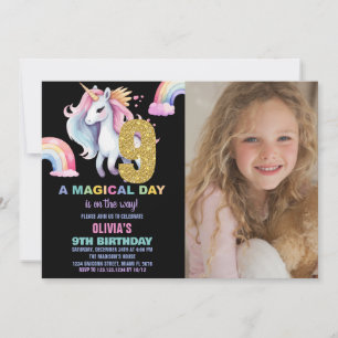 9:e regnbåge, Unicorn Birthday-inbjudan med foto Inbjudningar