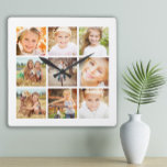 9 Family Photo Collage White Fyrkantig Klocka<br><div class="desc">9-familjens fotokollage på vit väggklocka. Anpassa med egna foton. Kontakta oss om du behöver hjälp med anpassning eller om du vill be om matchning eller samordning av produkter.</div>