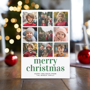 9 Fot Collage God jul grönt Red plaid Julkort