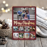 9 Foto Burgundy God jul Modern Collage<br><div class="desc">Skicka snyggt glatt hälsning och 9 av bilder med ett anpassningsbar fotokollage burgundy och guld-foliekort för helgdag. All text på den här mallen är enkel att anpassa för att inkludera alla formuleringar, t.ex. God jul, Glad helg, Säsonhälsningar, nyårschecknare osv. (IMAGE PLACEMENT TIP: Ett enkelt sätt att centrera ett foto exakt...</div>
