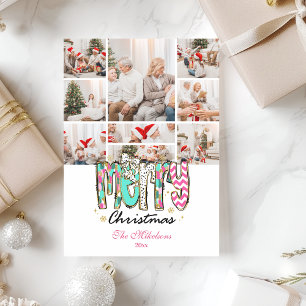 9 Foto Färgglad Retro God Jul Julkort