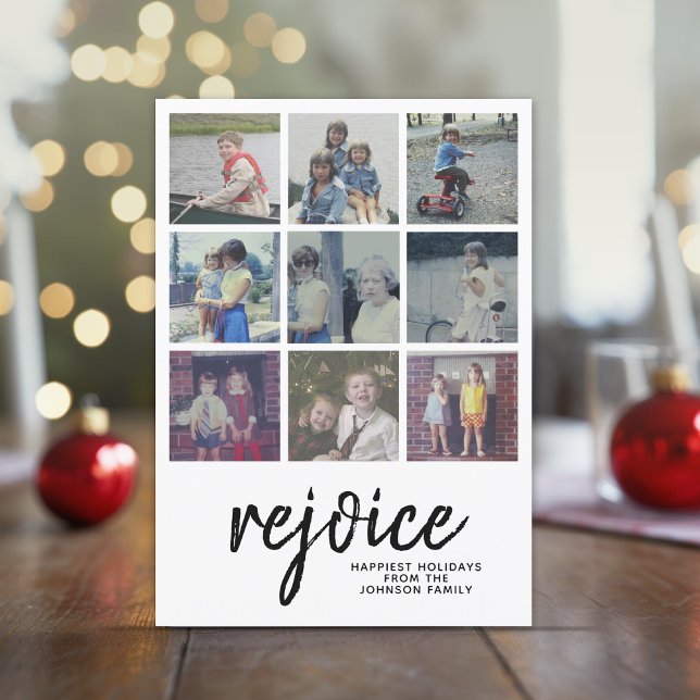 9 Foto Gläd dig Minimalistisk Julskript Julkort (Online Christmas Card - just add 9 photos!)