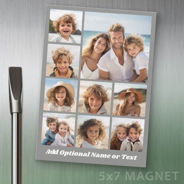 9 Foto Kvadrat Collage - vit text Magnet (Photo Magnet - 5x7 size)