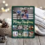 9 Foto Mörk grönt God jul Modern Collage<br><div class="desc">Skicka snyggt glatt hälsning och 9 av bilder med anpassningsbar fotokollage grönt och guld-folie-helgdag. All text på den här mallen är enkel att anpassa för att inkludera alla formuleringar, t.ex. God jul, Glad helg, Säsonhälsningar, nyårschecknare osv. (IMAGE PLACEMENT TIP: Ett enkelt sätt att centrera ett foto exakt som du vill...</div>