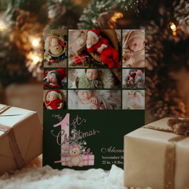 9 Foto Rosa Grönt Baby Första jul Julkort (Skapare uppladdad)