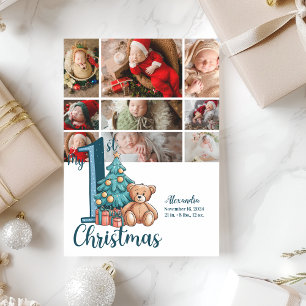 9 Fotoblå Teddy Baby 1:a jul Julkort
