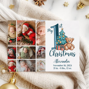 9 Fotoblå Teddy Baby 1:a jul Julkort