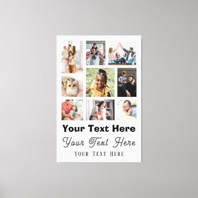 9 Fotofamilj med skript, svart text vit Canvastryck (Framsida)