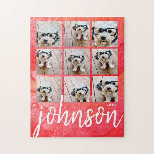 9 Fotokollage - God jul röd vattenfärg Pussel (Vertikal)