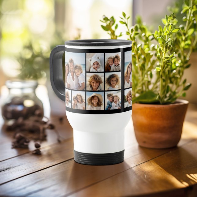 9 Fotokollage med valfri bakgrund färg Resemugg (Personalized travel mug - add photos and text or customize completely)