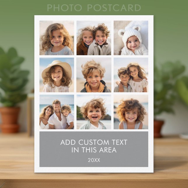 9 Fotokollage Minimalist med färgad textruta Vykort (Photo Postcard)