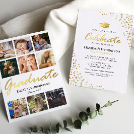 9 Fotokollage Vit Guld Examenfest Inbjudningar