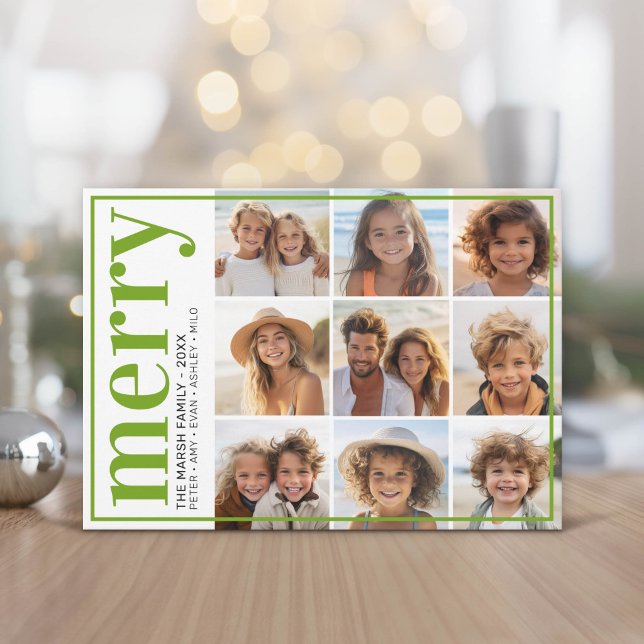 9 Fotooffset - Djärv Glad - Grön -  Julkort (Modern, minimal Holiday Greeting Card)