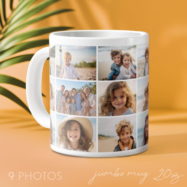 9 Fotoskollage - Samma bilder på båda sidor Jumbo Mugg (Custom Photo Mug on a Jumbo Size Cup)