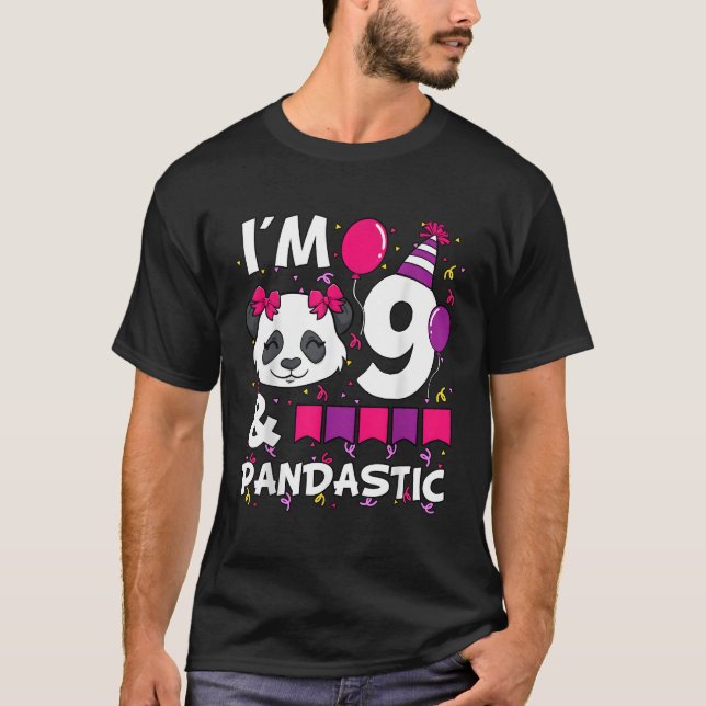 9 Pandastiska Py 9:e Bday Firande T Shirt (Framsida)