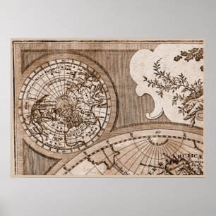 9 Panel Sepia Version de L'Isle World Map Ram 1 Poster