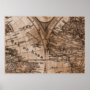 9 Panel Sepia Version de L'Isle World Map Ram 5 Poster