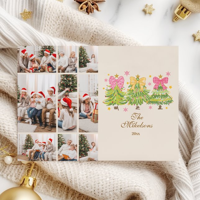 9 Photo Bright Ribbon Trees Holiday Family Julkort (Skapare uppladdad)