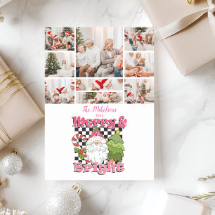 9 Photo Checkered Merry & Bright Jul Julkort