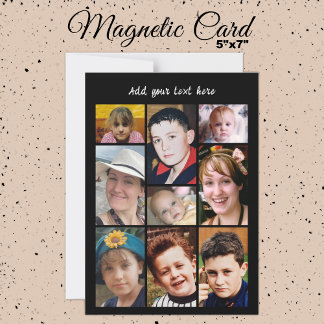 9 photo collage add text black magnetic card magnetisk inbjudningskort