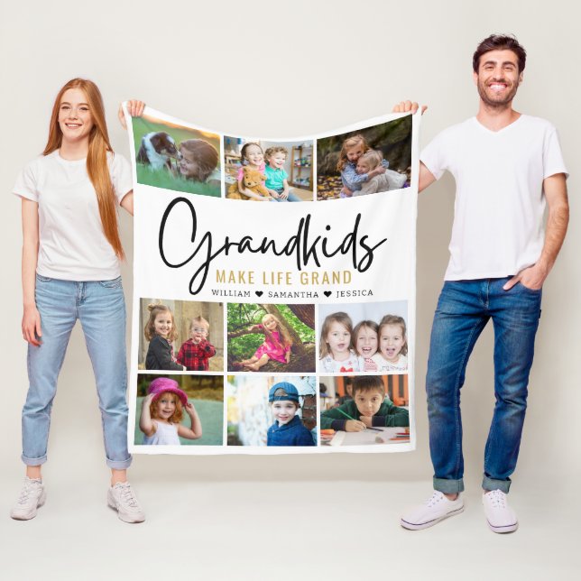 9 Photo Collage Barnbarn Make Life Grand Quote Fleecefilt (På plats)