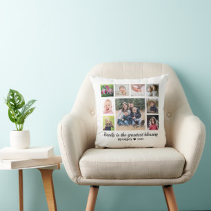 9 Photo Collage Family Quote Monogram Black White Kudde