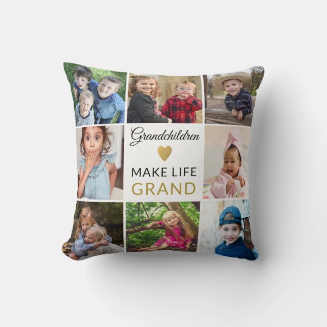 9 Photo Collage Grandchildren Make Life Grand  Kudde (Framsida)