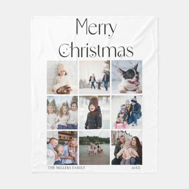 9 photo collage grid elegant Christmas Fleecefilt (Framsidan)