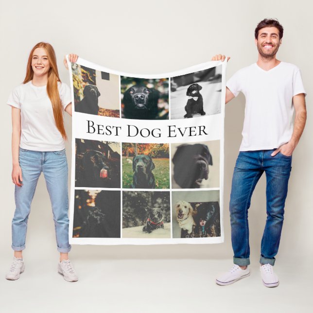 9 Photo Collage Personlig Best Hund någonsin Fleecefilt (På plats)