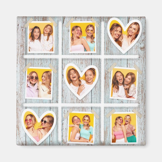 9 Photo Collage Rustic Wood Hearts Best Friends Magnet (Framsidan)