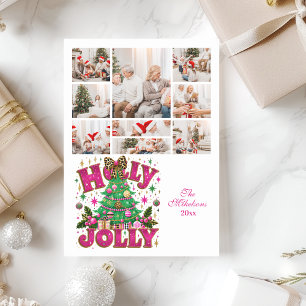 9 Photo Glitter Leopard Bow Holly Jolly Julkort