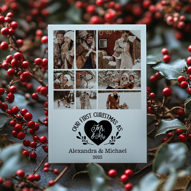9 Photo Heart First Christmas as Mr & Mrs Julkort (Skapare uppladdad)