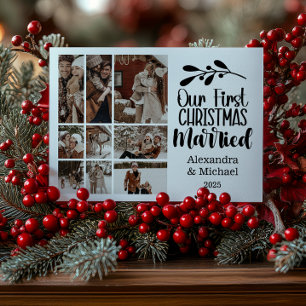 9 Photo Minimialist vår första jul, gift Julkort