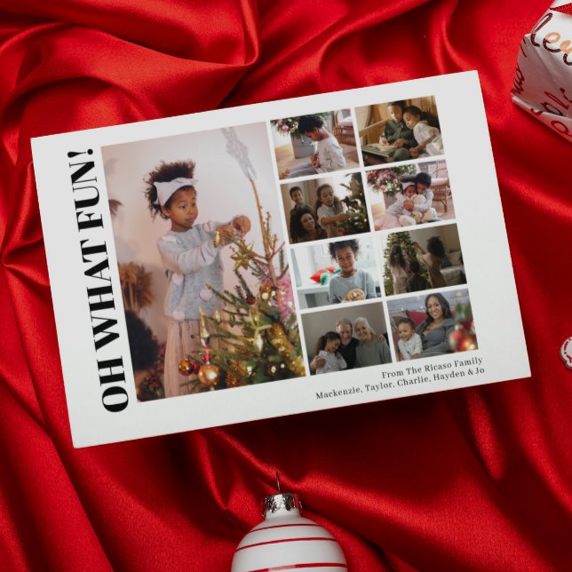 9 Photo Oh Vilken Roligt jul Julkort (9 Photo Oh What Fun Christmas Holiday Card by Ricaso. Add own photographs, make your own cards.)