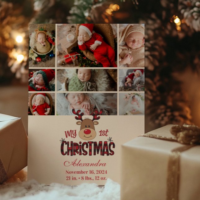 9 Photo Plaid Reindeer Baby First Christmas  Julkort (Skapare uppladdad)