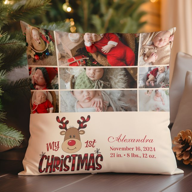 9 Photo Plaid Reindeer Baby First Christmas  Kudde (Skapare uppladdad)