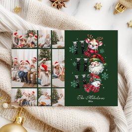 9 Photo Retro Gingham Santa & Friends Christmas Julkort