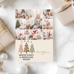 9 Photo Retro Winter Kisses & Snowflake Önskemål Julkort