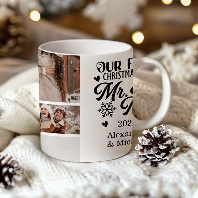 9 Photo Snowflakes Christmas Mr and Mrs  Två-Tonad Mugg (Skapare uppladdad)