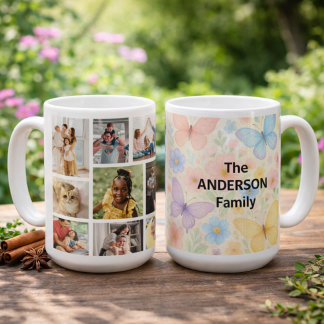 9 photos with Family Name  Coffee Mug Kaffemugg