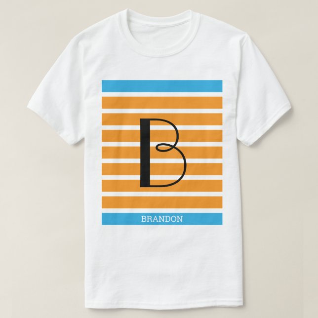 9 Rand Orange Blue Monogram Personlig T Shirt (Design framsida)
