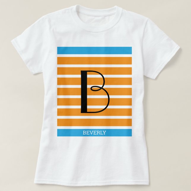 9 Rand Orange Blue Personlig Monogram T Shirt (Design framsida)