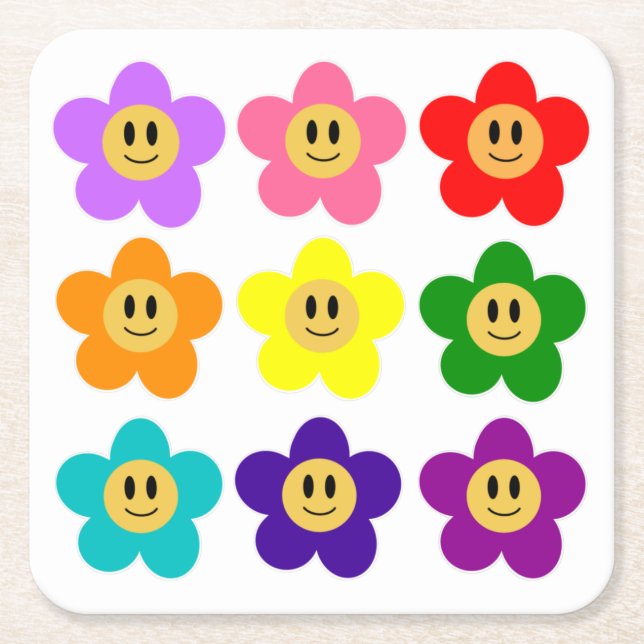 9 Regnbåge Pride Färg Flowers HBT Underlägg Papper Kvadrat (Framsidan)