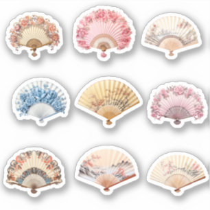 9 Rococo Hand Fläkt Anpassningsbar-cut Vinyl Stick Klistermärken