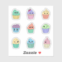 9 söta Pastell Kawaii Cupcake-dekaler Ark
